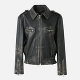 Real Sheepskin Distressed Leather Zipper Jacket