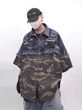 Vintage Camouflage Splicing Denim Shirt