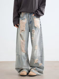 Gothic Blue Vintage Ripped Baggy Jeans