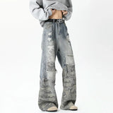 Stylish Camouflage Ripped Patchwork Wide Jeans