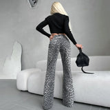 Leopard High Waist Straight Jeans