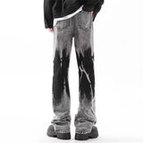 Streetwear Retro Vintage Tie Dye Patchwork Wide Jeans