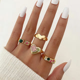 Y2K Soft Gemstone Heart Rings