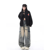 Women Cute Trendy High Waist Wide Leg Blue Jeans