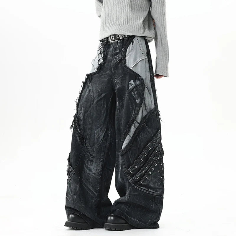 Streetwear Raw Edge Dirty Dying Denim Jeans