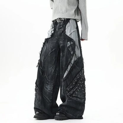 Streetwear Raw Edge Dirty Dying Denim Jeans