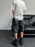 Black Effortless Destroyed Wide Leg Denim Short
