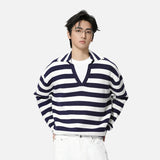 Contrast Color Loose Fit V-Neck Knitted Sweater