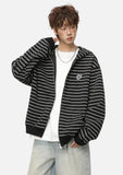 Y2K Embroidered Oversized Striped Hooded Sweatshirt