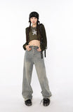 Raw Edged Baggy Washed Denim Pants