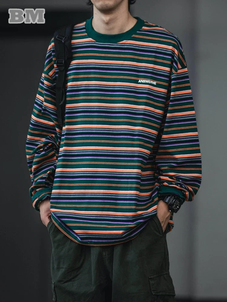 Retro Striped Casual Fit Long Sleeve T-Shirt
