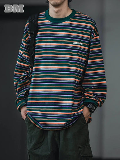 Retro Striped Casual Fit Long Sleeve T-Shirt