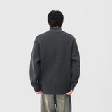 Soft Ribbed Knit Mock Neck Half Zipper Sweater