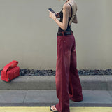 Y2K Mopping Red High-waist Denim Pants