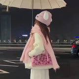 Soft Pink Leopard Print Shoulder Faux Fur Bag