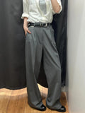 Elegant Gray Pleated Wide Leg Pants