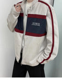Vintage Contrast Motorcycle Suede Bomber Jacket