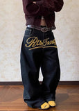 Y2K Korean Style Letter Print Denim Jeans