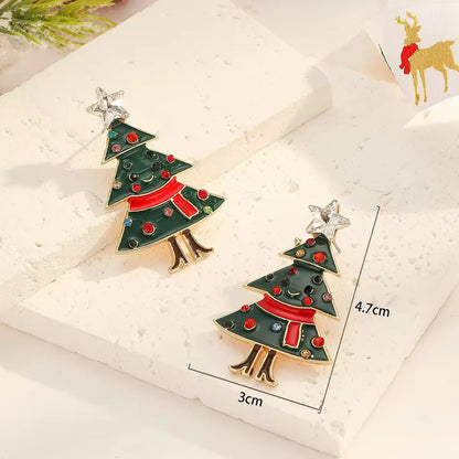 Green Red Crystal Christmas Tree Earrings