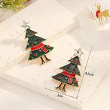 Green Red Crystal Christmas Tree Earrings