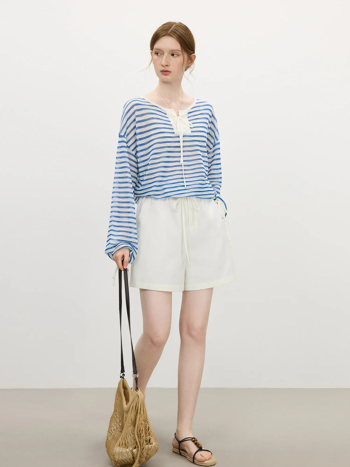 Elegant Striped French Holiday Long-Sleeved T-Shirt