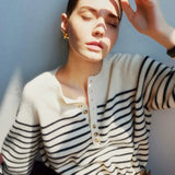 French Striped Cashmere Crew Neck Sweater
