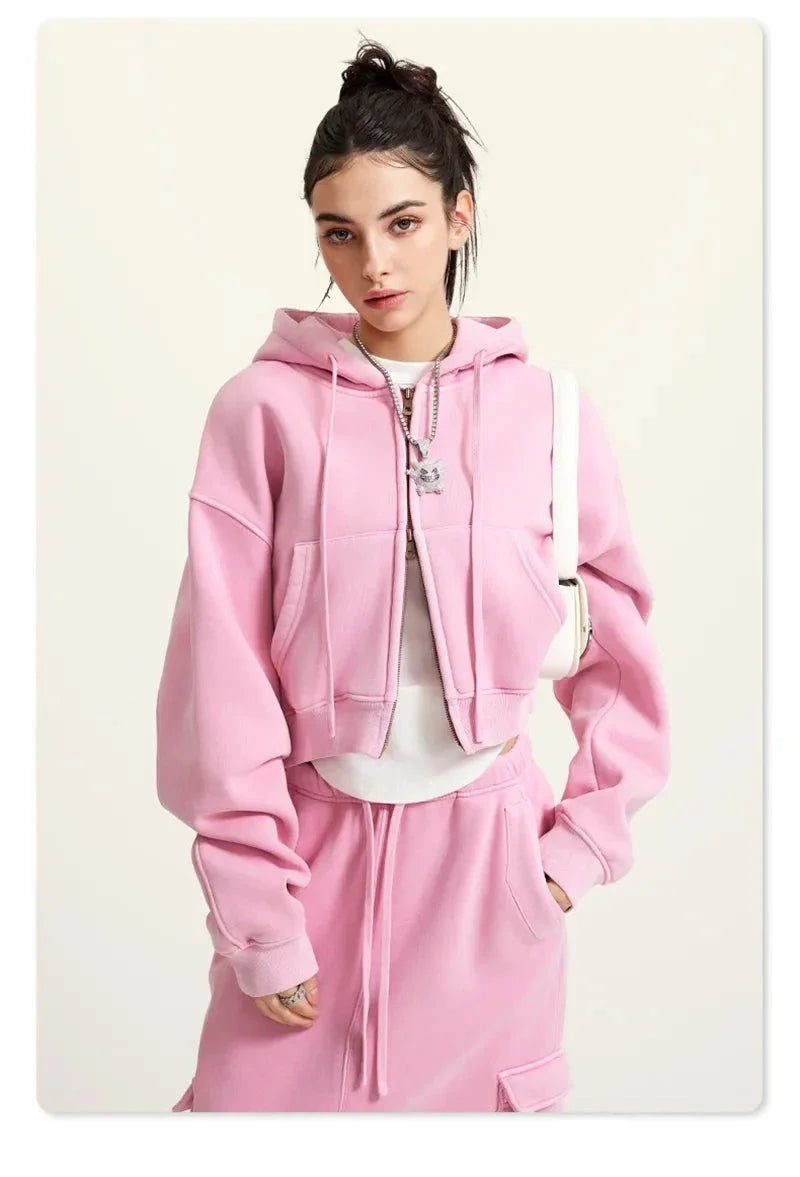 Women's Fleece Zip-up Cropped Hoodie