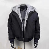 Streetwear Solid Color Padded Faux Fur Jacket