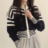 Women Chic Vintage Striped Cropped Cardigan
