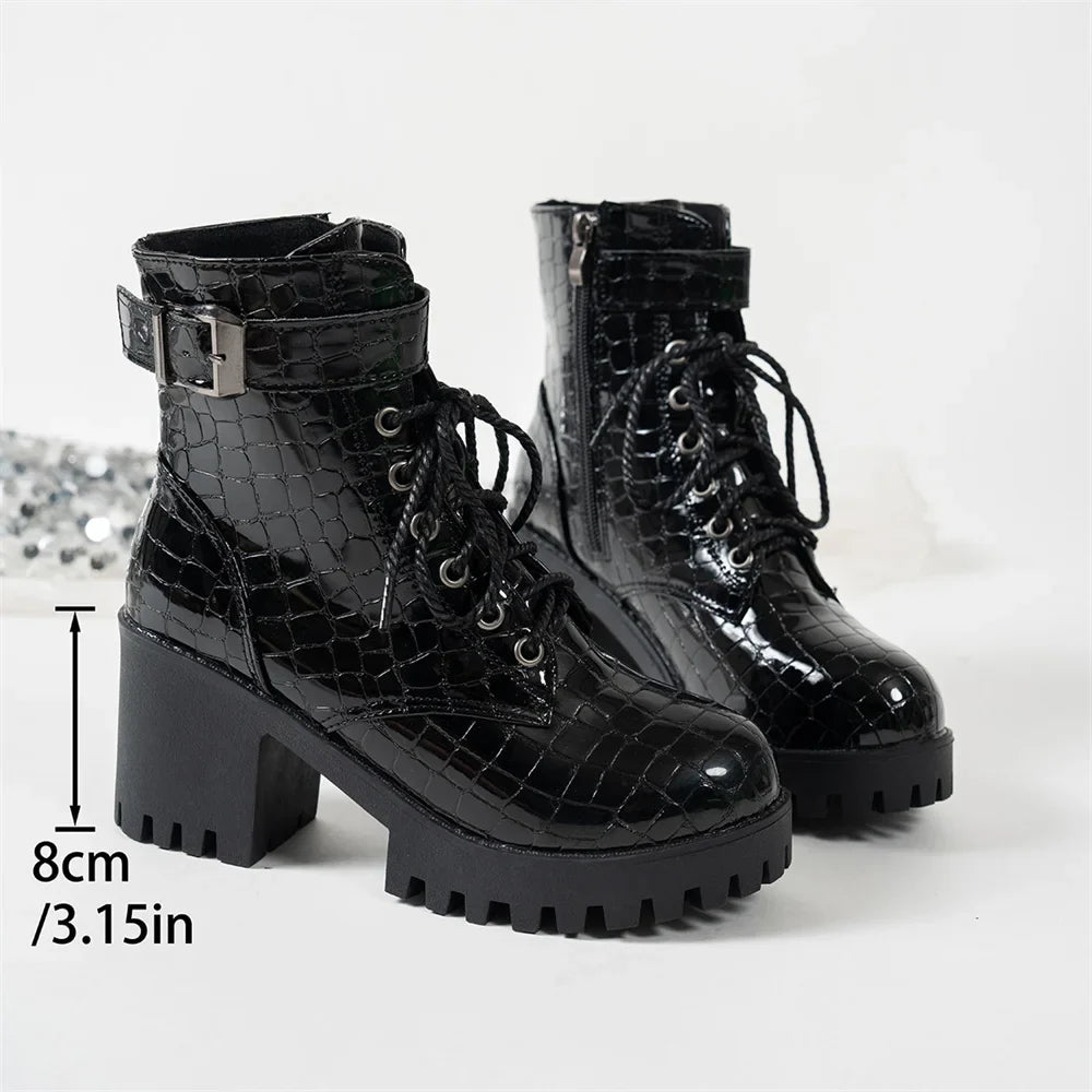 Gothic Black Platform Buckle Strap Boot