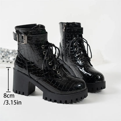 Gothic Black Platform Buckle Strap Boot