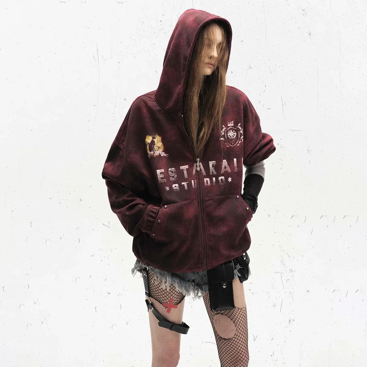 Y2K Spring Breathable Red Zip Up Hooded Sweatshirt