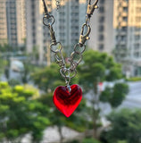 Grunge Heart Key Buckle Chain Necklace