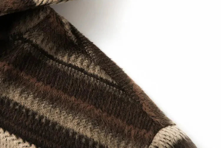 Stylish Striped Knit Hooded Zipper Cardigan