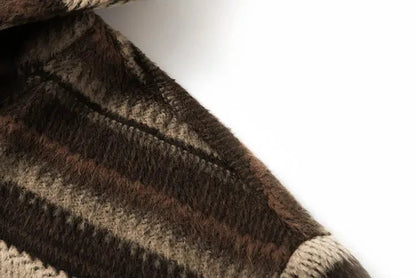 Stylish Striped Knit Hooded Zipper Cardigan