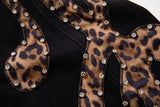 Trendy Leopard Patchwork Black Denim Jeans