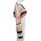 Y2K Hollow Striped Gothic Crop Sweater