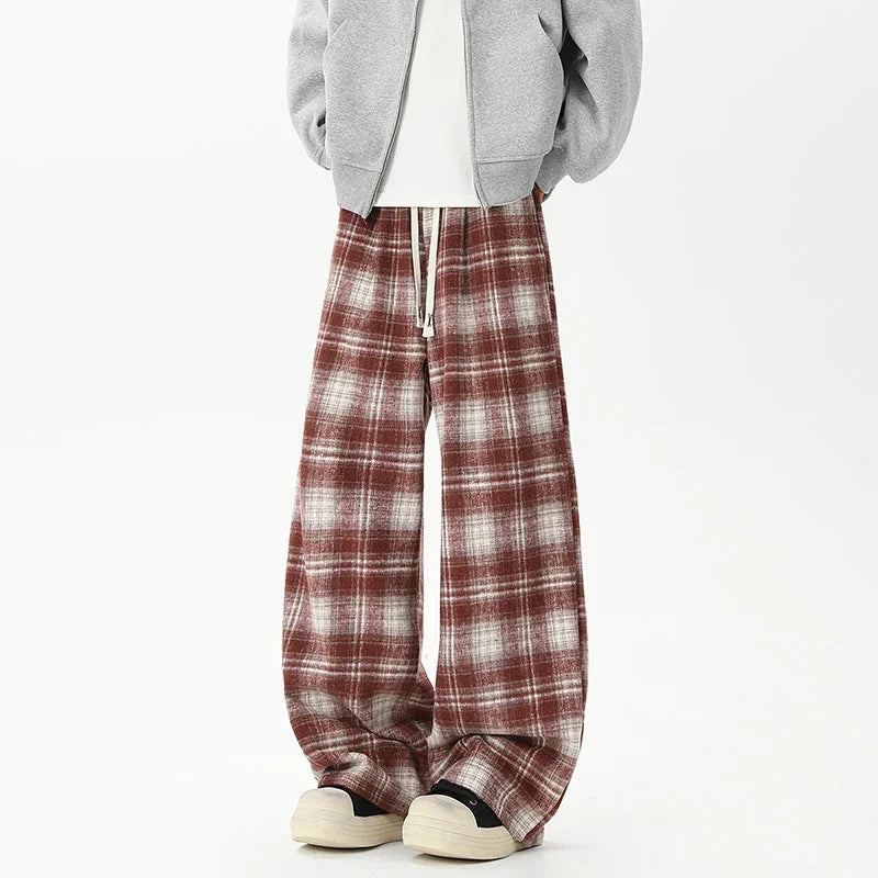 Effortless Checkered Wide Leg Casual Jogger