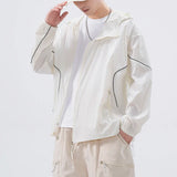 Model wearing the white Trail seeker Jacket