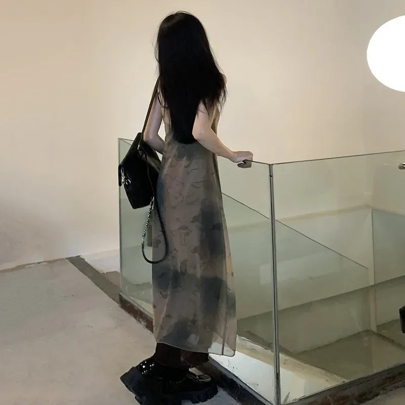 Vintage Tie Dye Mesh Gothic Dress