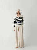 Women Navy Striped Loose Cashmere Sweater