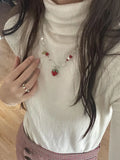 Aesthetic Handmade Beaded Strawberry Pendant Necklace