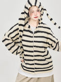Striped Print Long Sleeve Hooded T-Shirt