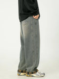 American Casual Plaid Patchwork Washed Jeans