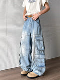 Raw Hem Realness Washed Blue Baggy Cargo Jeans