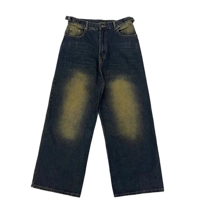 Adjustable Green Retro Wide Leg Jeans