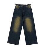 Adjustable Green Retro Wide Leg Jeans