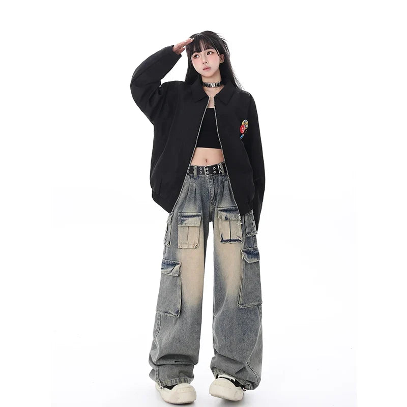 Women Cute Trendy High Waist Wide Leg Blue Jeans
