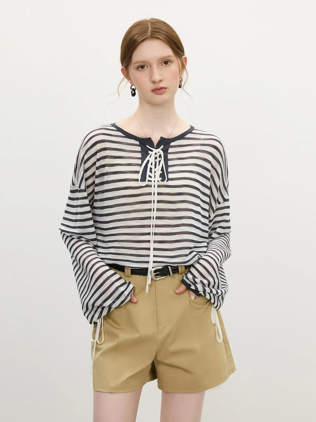 Elegant Striped French Holiday Long-Sleeved T-Shirt