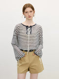 Elegant Striped French Holiday Long-Sleeved T-Shirt